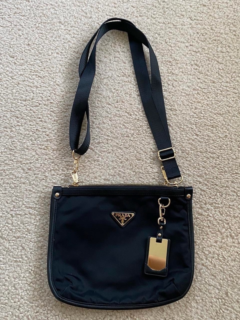 Prada Black Nylon Crossbody with Gold-Tone Accents
